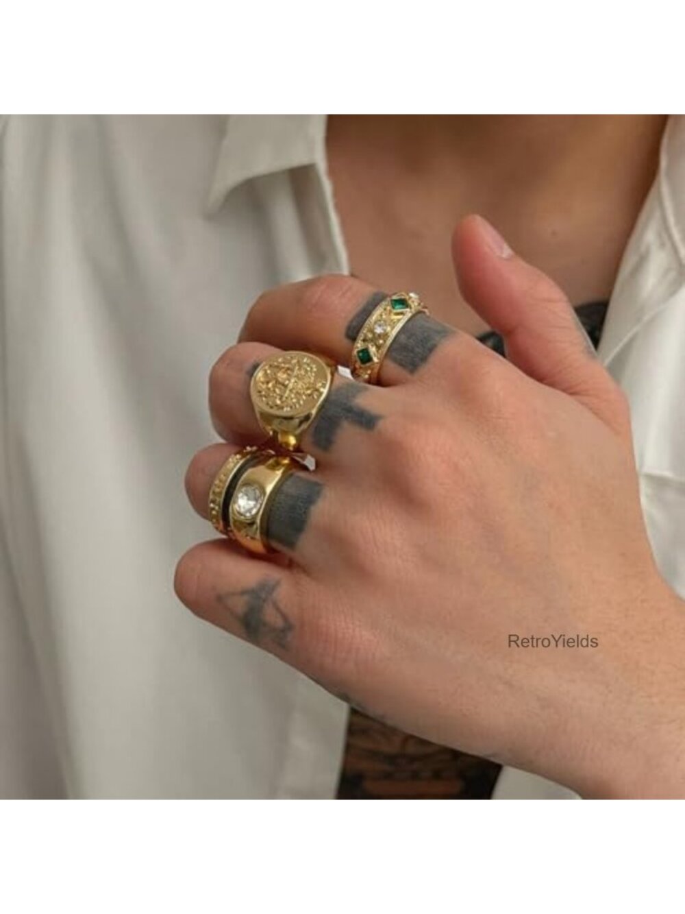Hammered Stackable Knuckle Rings Set Geometric Statement Ring Pack - Picture 3 of 6
